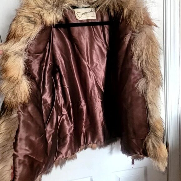 Vintage Real Fox / Coyote Fur Coat Jacket Brown Medium Women Mobwife Glam Disco - Picture 9 of 14